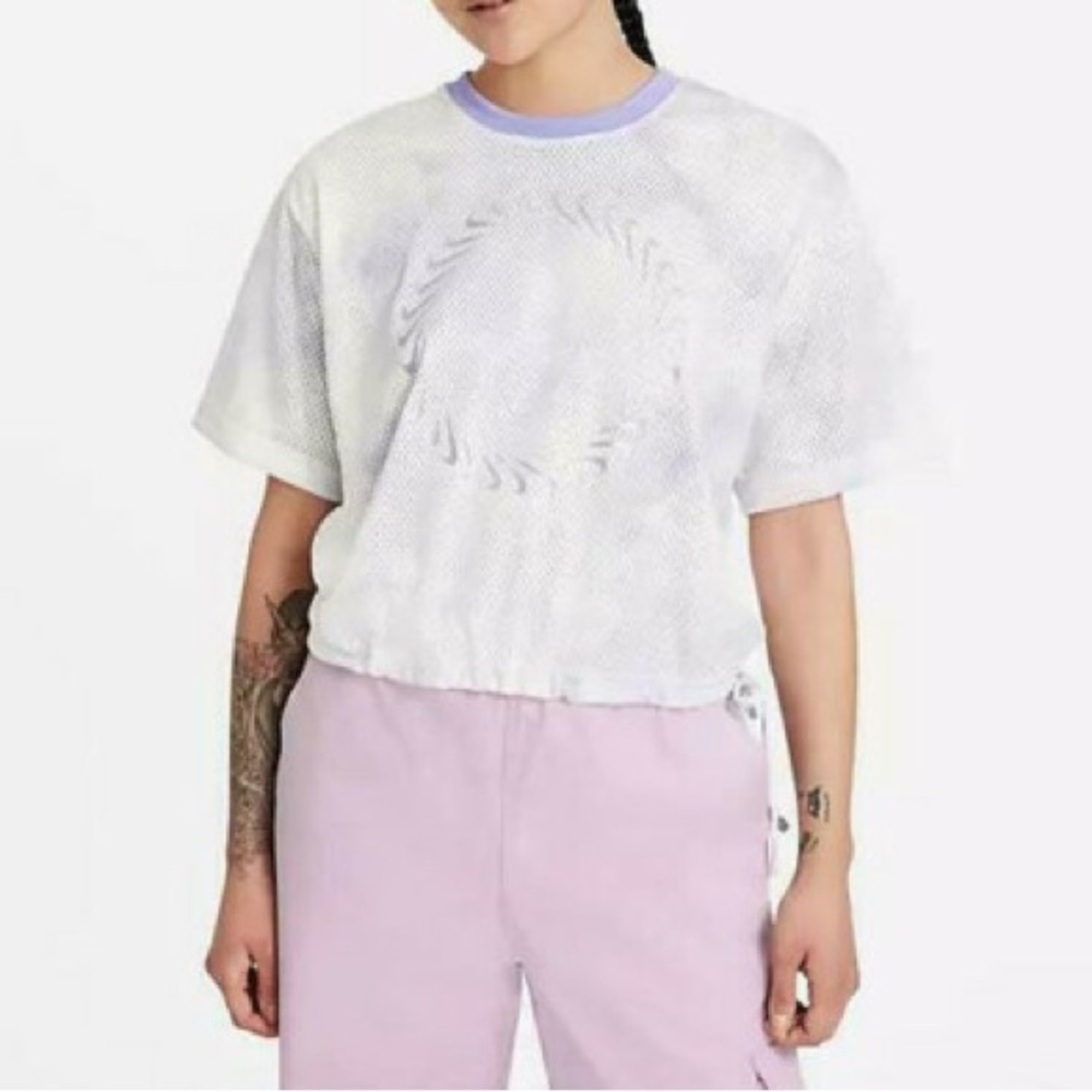 Nike White and Purple Short Sleeve Tee